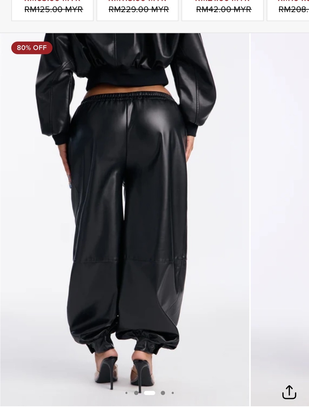 Fashion Nova Black Faux Leather Wide-Leg Joggers - Picture 4 of 7